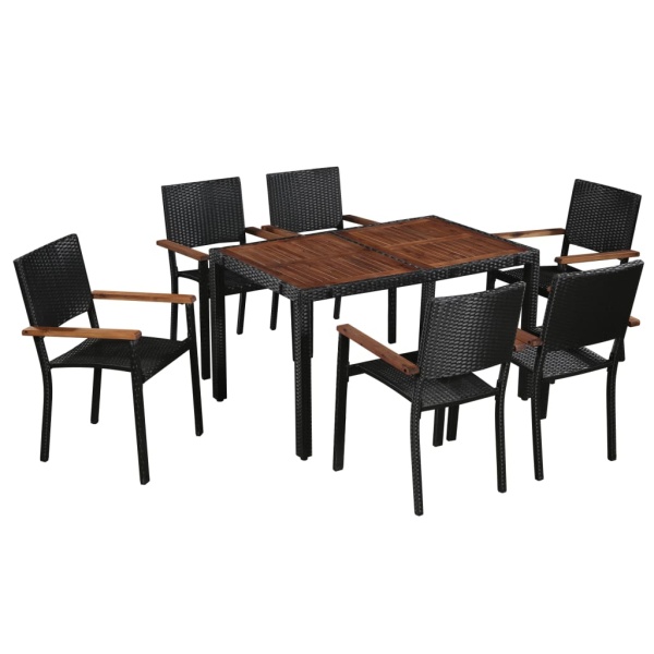 Set Mobilier De Exterior 7 Piese Negru Poliratan Lemn Acacia 43935